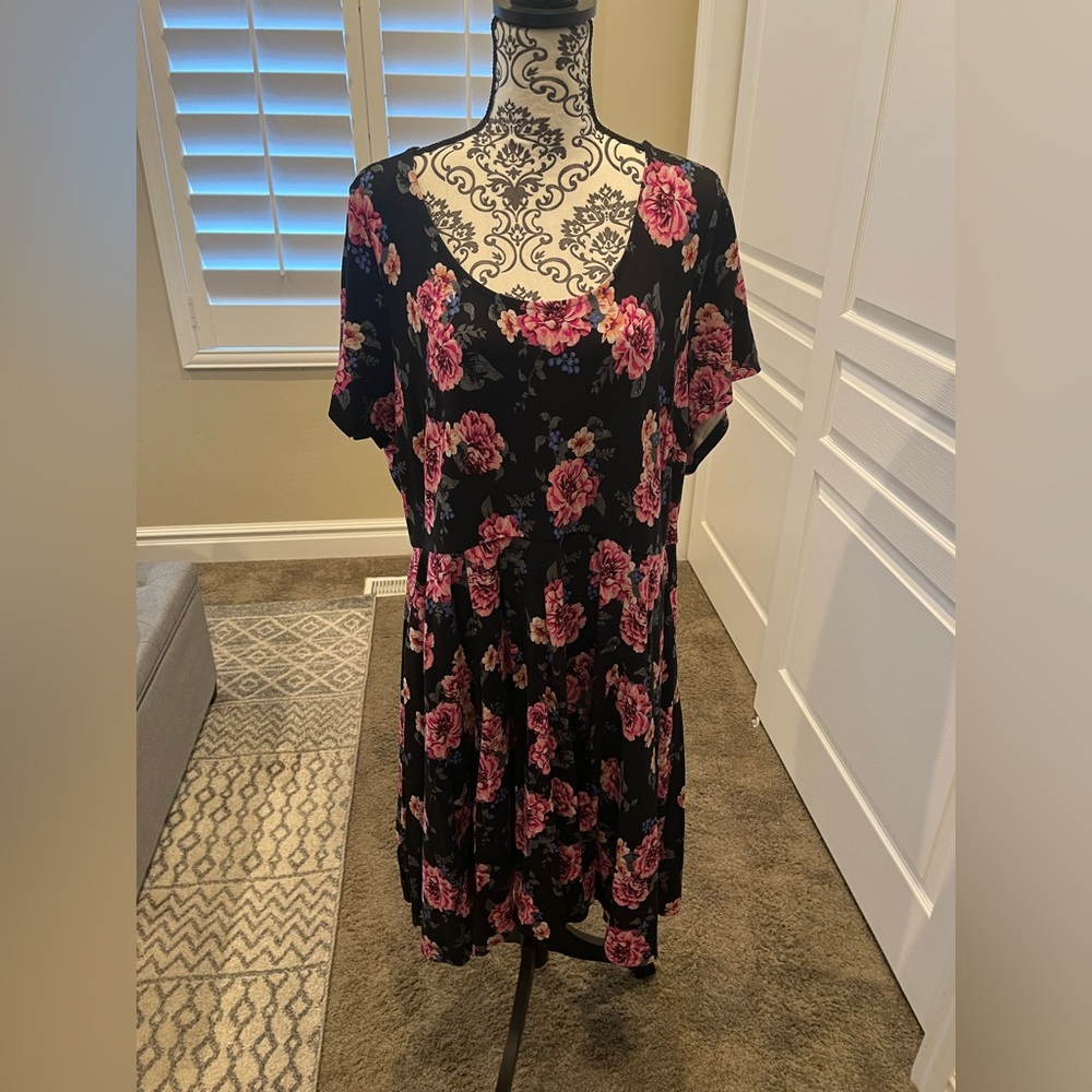 Torrid size 3 black with pink and blue flowers dress.